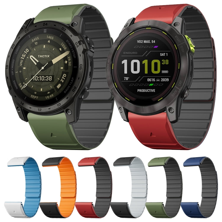 For Garmin Fenix 8 AMOLED 51mm Dual Color Magnetic Quick Release 26mm Silicone Watch Band(Green+Black) by bashfashion