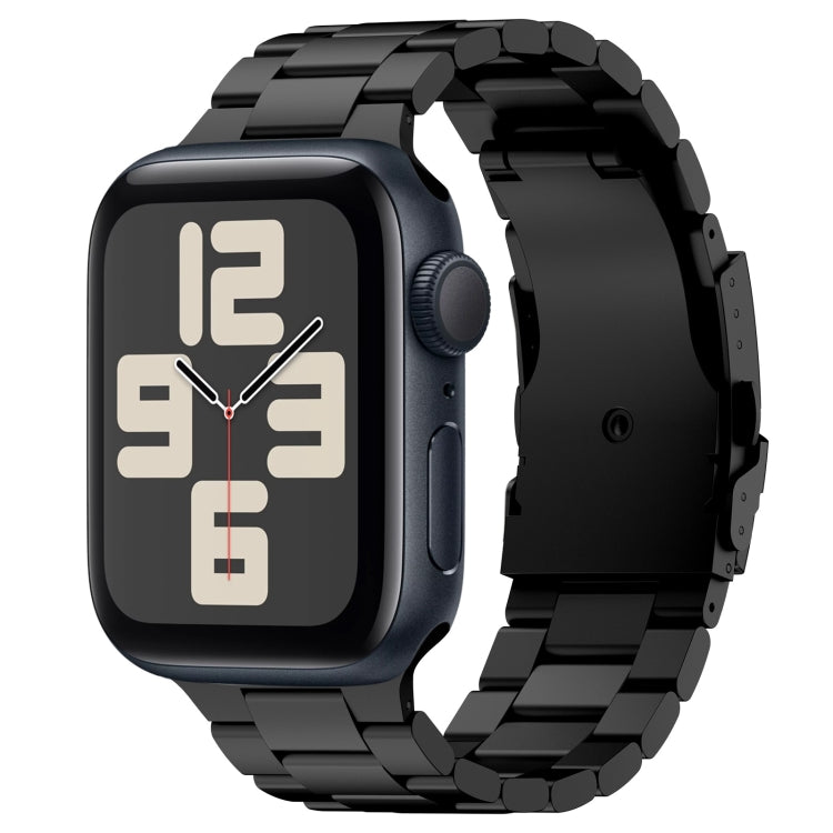 For Apple Watch SE 2023 44mm Three Beads Titanium Alloy Metal Watch Band(Black) by bashfashion