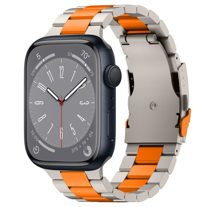 For Apple Watch Series 8 45mm Three Beads Titanium Alloy Metal Watch Band(Titanium Orange) by bashfashion