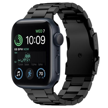 For Apple Watch SE 2022 44mm Three Beads Titanium Alloy Metal Watch Band(Black) by bashfashion