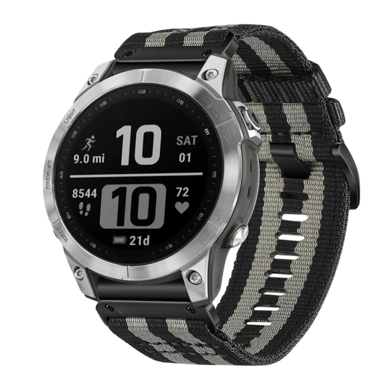 For Garmin Fenix 7 Pro Nylon Canvas Quick Release 22mm Watch Band(Black Gray) by bashfashion