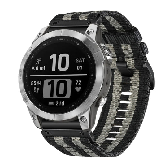 For Garmin Fenix 7 Pro Nylon Canvas Quick Release 22mm Watch Band(Black Gray) by bashfashion