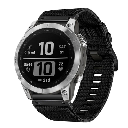 For Garmin Fenix 7 Pro Nylon Canvas Quick Release 22mm Watch Band(Black) by bashfashion