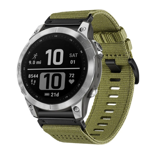 For Garmin Fenix 7 Pro Nylon Canvas Quick Release 22mm Watch Band(Army Green) by bashfashion