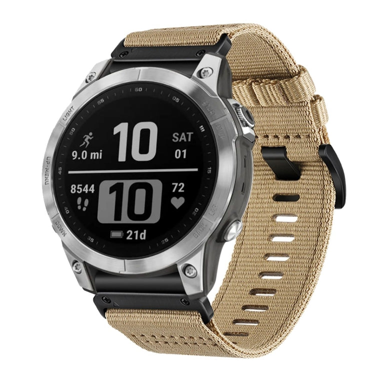 For Garmin Fenix 7 Pro Nylon Canvas Quick Release 22mm Watch Band(Khaki) by bashfashion