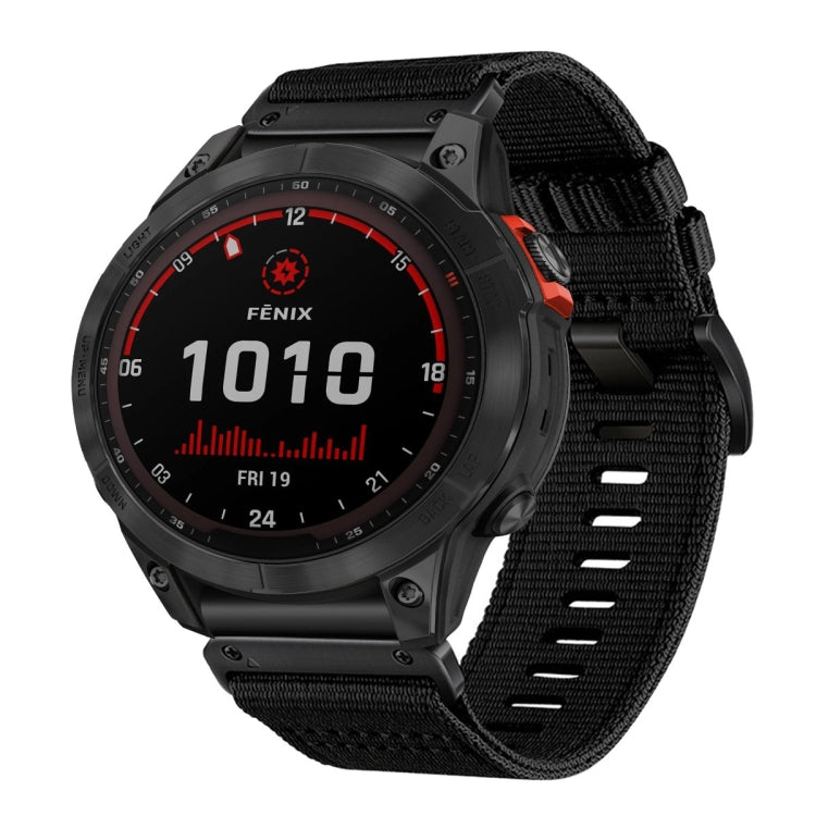 For Garmin Fenix 7 Sapphire Solar Nylon Canvas Quick Release 22mm Watch Band(Black) by bashfashion
