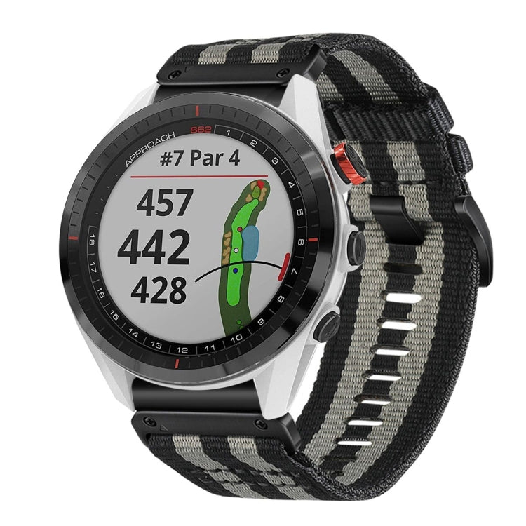 For Garmin Approach S62 Nylon Canvas Quick Release 22mm Watch Band(Black Gray) by bashfashion