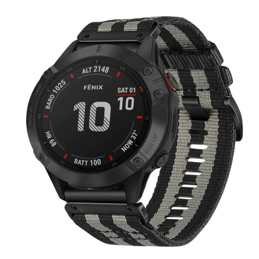 For Garmin Fenix 6 GPS / 6 Pro GPS Nylon Canvas Quick Release 22mm Watch Band(Black Gray) by bashfashion
