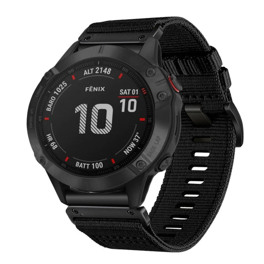 For Garmin Fenix 6 GPS / 6 Pro GPS Nylon Canvas Quick Release 22mm Watch Band(Black) by bashfashion