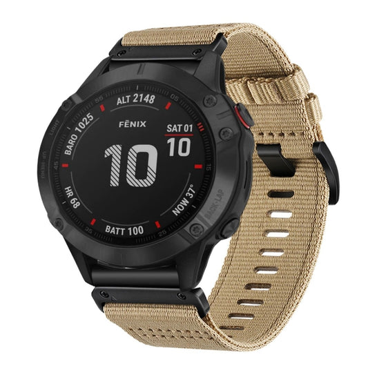 For Garmin Fenix 6 GPS / 6 Pro GPS Nylon Canvas Quick Release 22mm Watch Band(Khaki) by bashfashion