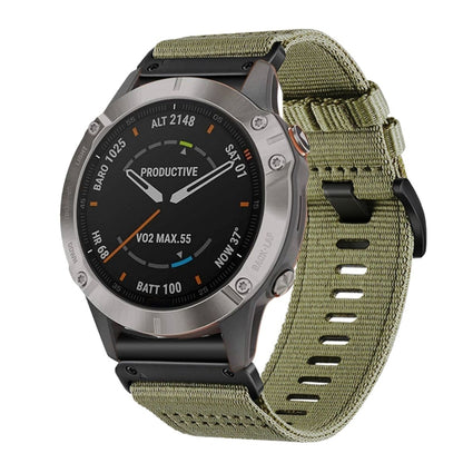 For Garmin Fenix 6 Sapphire GPS Nylon Canvas Quick Release 22mm Watch Band(Olive Green) by bashfashion