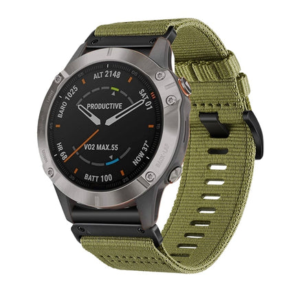 For Garmin Fenix 6 Sapphire GPS Nylon Canvas Quick Release 22mm Watch Band(Army Green) by bashfashion