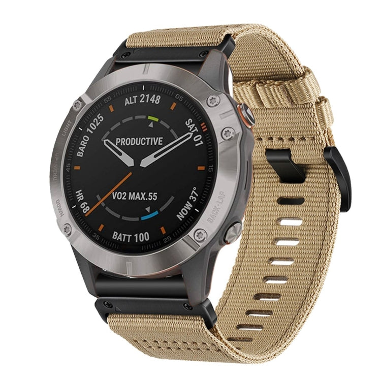 For Garmin Fenix 6 Sapphire GPS Nylon Canvas Quick Release 22mm Watch Band(Khaki) by bashfashion