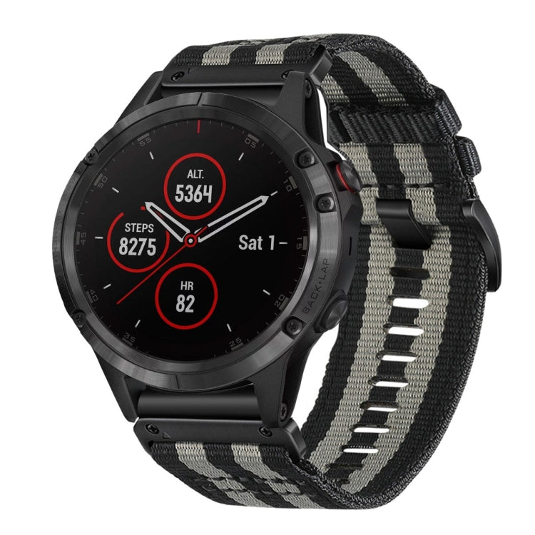 For Garmin Fenix 5 / 5 Plus Nylon Canvas Quick Release 22mm Watch Band(Black Gray) by bashfashion