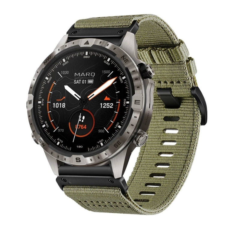 For Garmin MARQ Gen 2 Nylon Canvas Quick Release 22mm Watch Band(Olive Green) by bashfashion