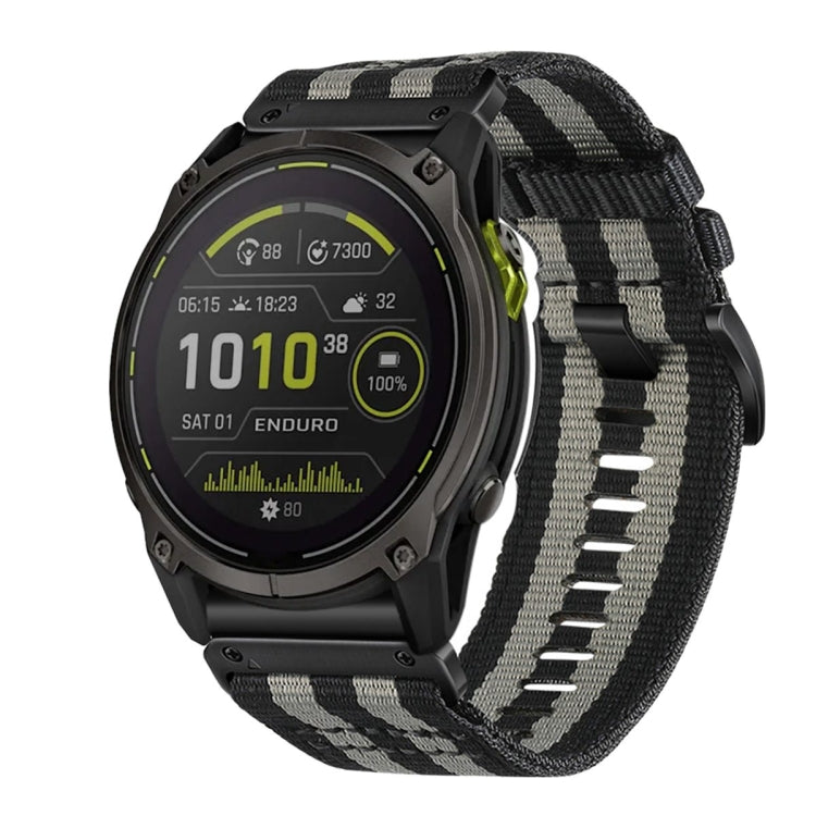 For Garmin Enduro 3 Nylon Canvas Quick Release 26mm Watch Band(Black Gray) by bashfashion