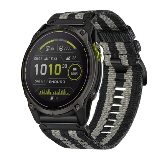For Garmin Enduro 3 Nylon Canvas Quick Release 26mm Watch Band(Black Gray) by bashfashion