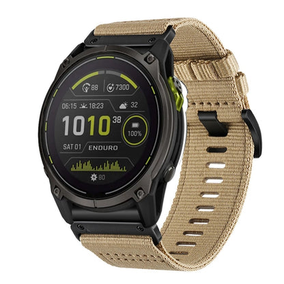 For Garmin Enduro 3 Nylon Canvas Quick Release 26mm Watch Band(Khaki) by bashfashion