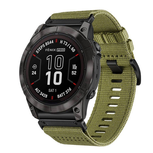 For Garmin Fenix 7X Pro Nylon Canvas Quick Release 26mm Watch Band(Army Green) by bashfashion