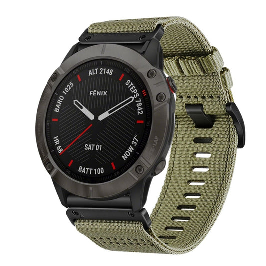 For Garmin Fenix 6X / 6X Pro Nylon Canvas Quick Release 26mm Watch Band(Olive Green) by bashfashion