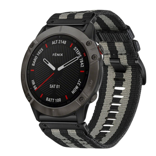 For Garmin Fenix 6X / 6X Pro Nylon Canvas Quick Release 26mm Watch Band(Black Gray) by bashfashion