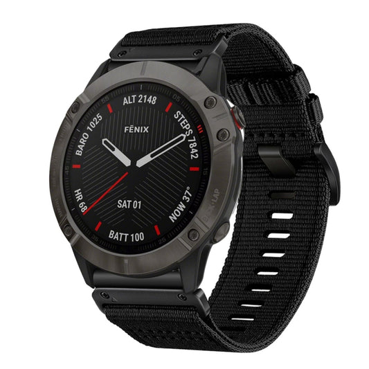 For Garmin Fenix 6X / 6X Pro Nylon Canvas Quick Release 26mm Watch Band(Black) by bashfashion