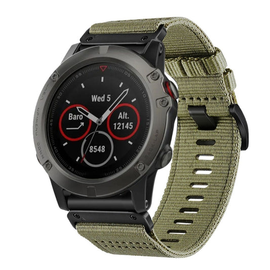 For Garmin Fenix 5X / 5X Puls Nylon Canvas Quick Release 26mm Watch Band(Olive Green) by bashfashion