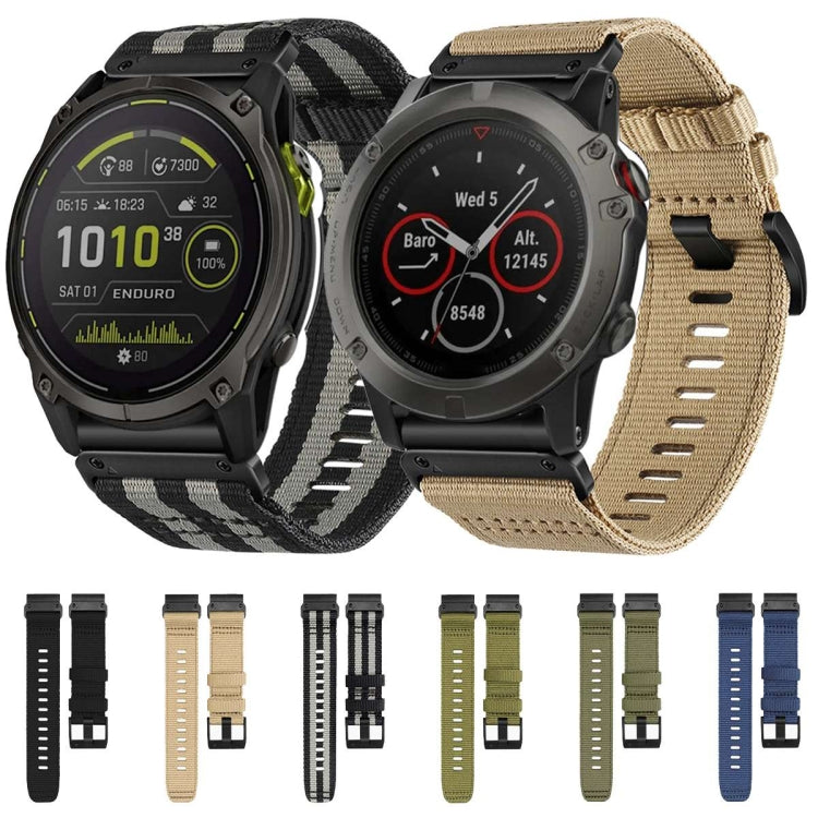 For Garmin Enduro 3 Nylon Canvas Quick Release 26mm Watch Band(Khaki) by bashfashion
