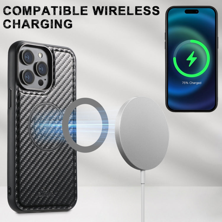 For iPhone 16 Plus Suteni TXWH18 Carbon Fiber Texture Detachable Wallet MagSafe Phone Case(Black) by Suteni
