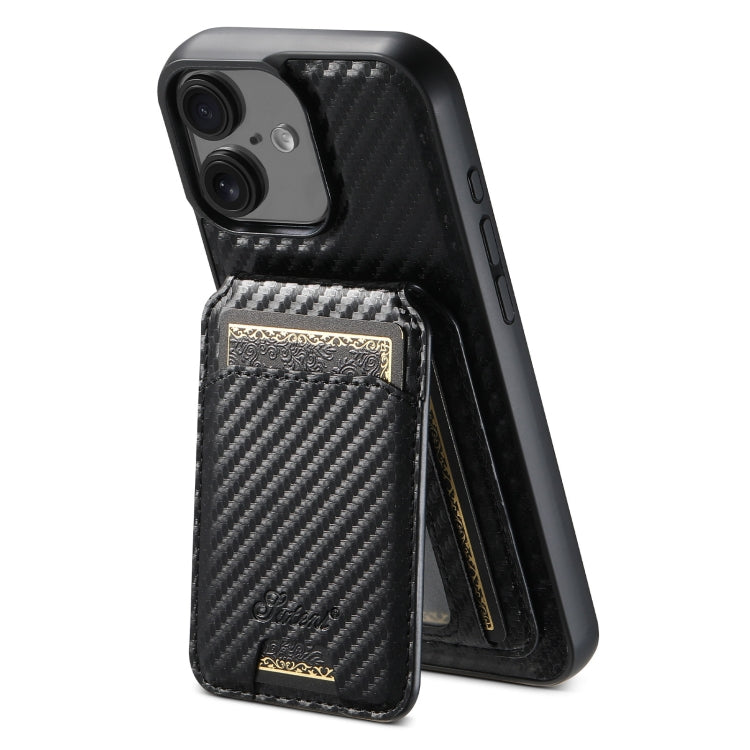 For iPhone 16 Suteni TXWH18 Carbon Fiber Texture Detachable Wallet MagSafe Phone Case(Black) by Suteni