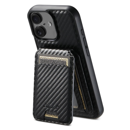 For iPhone 16 Suteni TXWH18 Carbon Fiber Texture Detachable Wallet MagSafe Phone Case(Black) by Suteni