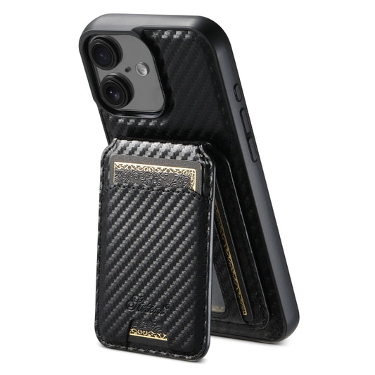 For iPhone 16 Suteni TXWH18 Carbon Fiber Texture Detachable Wallet MagSafe Phone Case(Black) by Suteni