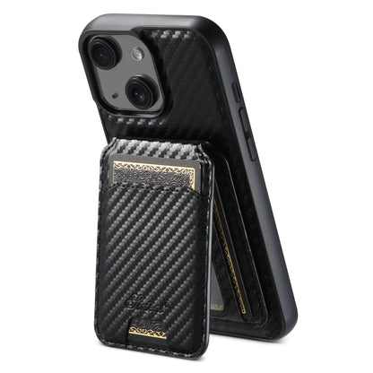 For iPhone 15 Suteni TXWH18 Carbon Fiber Texture Detachable Wallet MagSafe Phone Case(Black) by Suteni