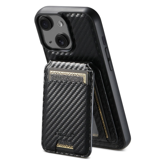 For iPhone 15 Suteni TXWH18 Carbon Fiber Texture Detachable Wallet MagSafe Phone Case(Black) by Suteni