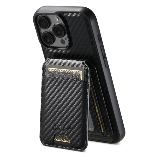For iPhone 14 Pro Max Suteni TXWH18 Carbon Fiber Texture Detachable Wallet MagSafe Phone Case(Black) by Suteni