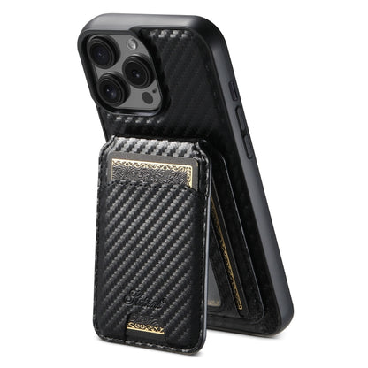 For iPhone 14 Pro Suteni TXWH18 Carbon Fiber Texture Detachable Wallet MagSafe Phone Case(Black) by Suteni