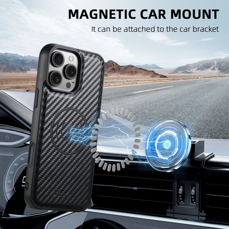 For iPhone 14 Suteni TXWH18 Carbon Fiber Texture Detachable Wallet MagSafe Phone Case(Black) by Suteni