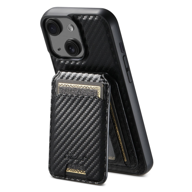 For iPhone 13 Suteni TXWH18 Carbon Fiber Texture Detachable Wallet MagSafe Phone Case(Black) by Suteni