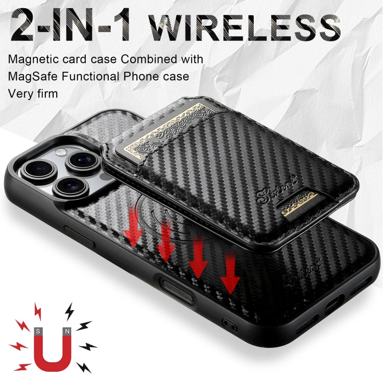 For iPhone 12 Suteni TXWH18 Carbon Fiber Texture Detachable Wallet MagSafe Phone Case(Black) by Suteni