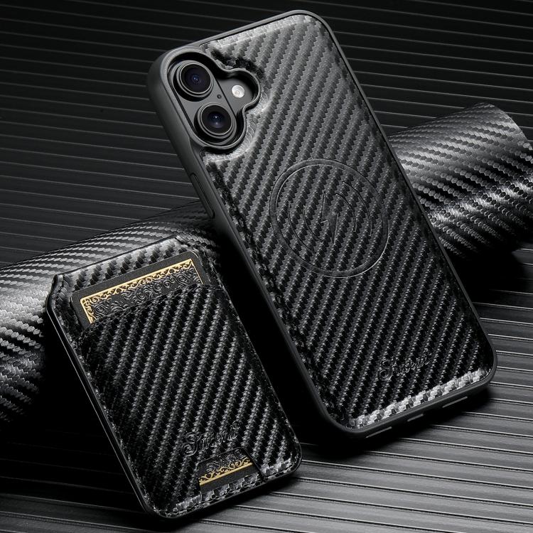For iPhone 17 Suteni TXWH18 Carbon Fiber Texture Detachable Wallet MagSafe Phone Case(Black) by Suteni