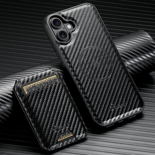 For iPhone 17 Suteni TXWH18 Carbon Fiber Texture Detachable Wallet MagSafe Phone Case(Black) by Suteni