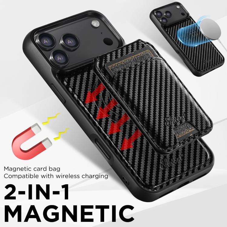 For iPhone 17 Suteni TXWH18 Carbon Fiber Texture Detachable Wallet MagSafe Phone Case(Black) by Suteni