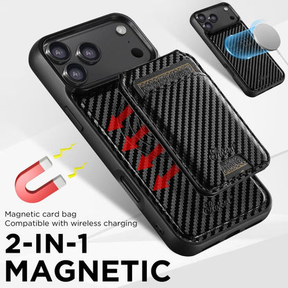 For iPhone 17 Suteni TXWH18 Carbon Fiber Texture Detachable Wallet MagSafe Phone Case(Black) by Suteni
