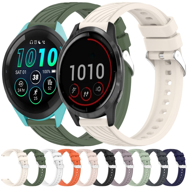 For Garmin Forerunner 255 Music Stripe Texture 22mm Silicone Watch Band(Dark Green) by bashfashion