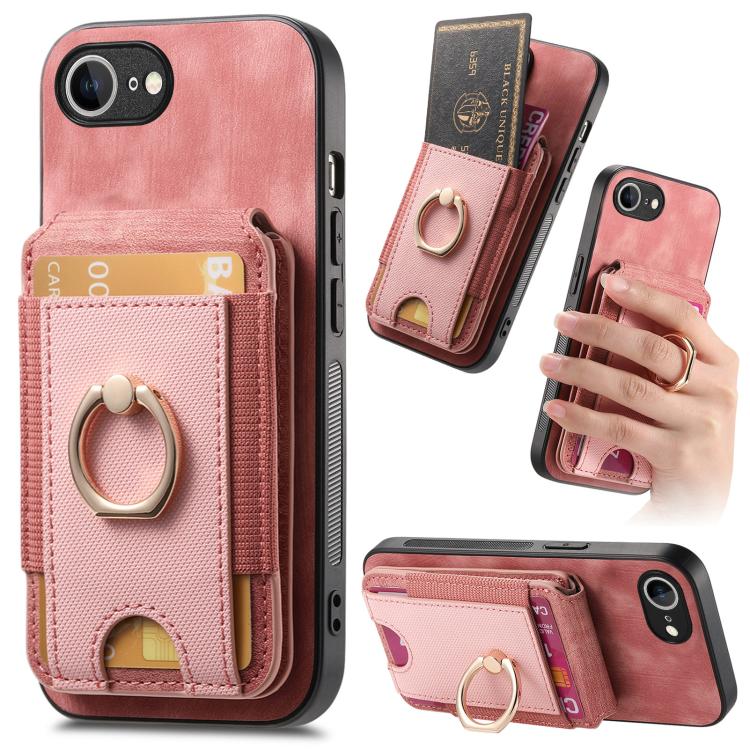 For iPhone 16e Retro Splitable Magnetic Stand Card Bag Leather Phone Case(Pink) by bashfashion