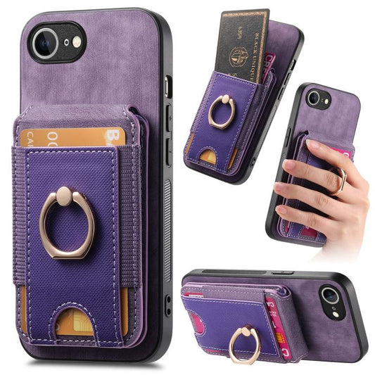 For iPhone 16e Retro Splitable Magnetic Stand Card Bag Leather Phone Case(Purple) by bashfashion