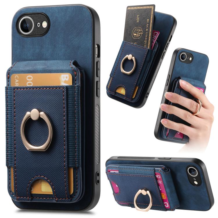 For iPhone 16e Retro Splitable Magnetic Stand Card Bag Leather Phone Case(Blue) by bashfashion