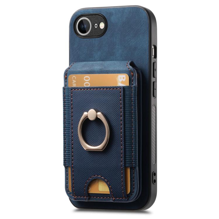 For iPhone 16e Retro Splitable Magnetic Stand Card Bag Leather Phone Case(Blue) by bashfashion