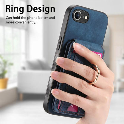 For iPhone 16e Retro Splitable Magnetic Stand Card Bag Leather Phone Case(Blue) by bashfashion
