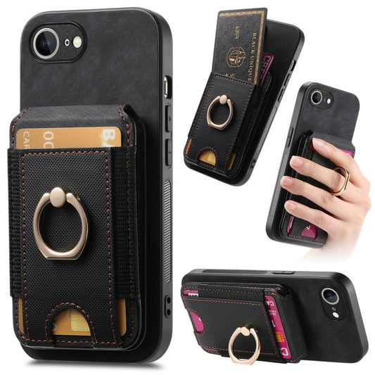 For iPhone 16e Retro Splitable Magnetic Stand Card Bag Leather Phone Case(Black) by bashfashion